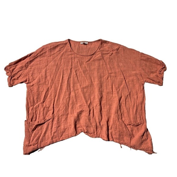 COPE Urban Outfitters Womens Crop Blouse Fray Hem burnt orange Pockets Size S - Picture 1 of 6